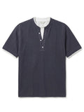 Men’s Henley T-Shirt – Textured – Cotton Blend – Navy Blue