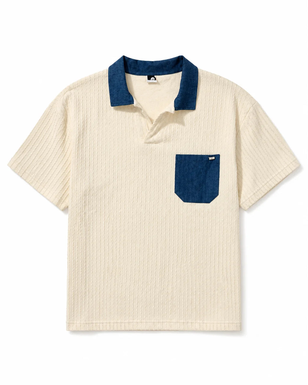 Men’s Polo Shirt – Regular Fit – Textured – Off White & Blue