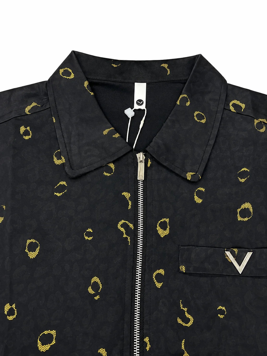 Men’s Zip-Through Casual Shirt – All-Over Gold Print – Premium Cotton – White