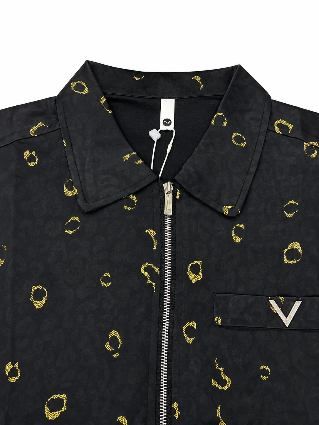 Men’s Zip-Through Casual Shirt – All-Over Gold Print – Premium Cotton – White