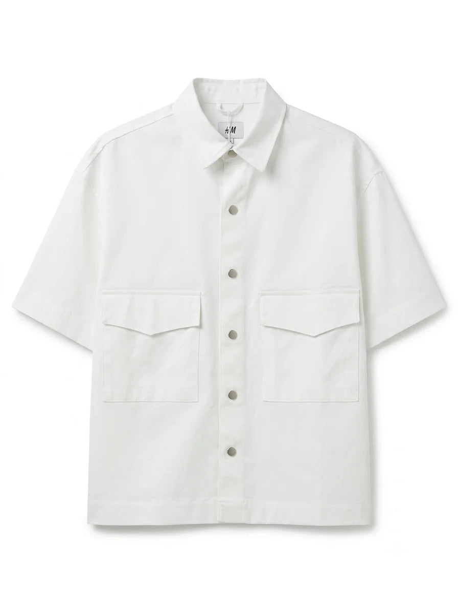 Short Sleeve Utility Shirt – Oversized – Cotton – White