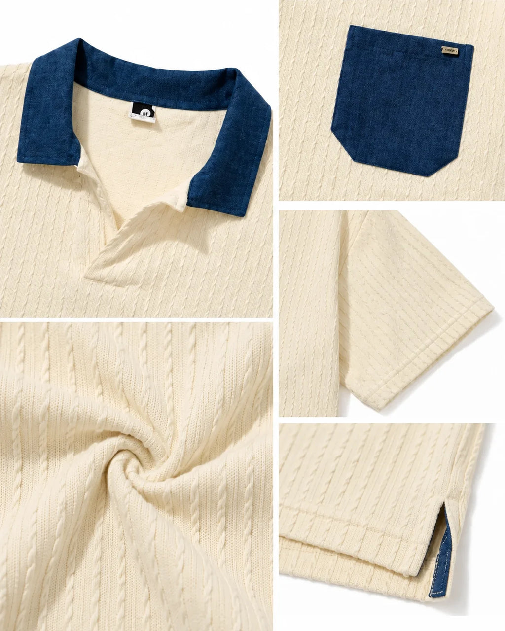 Men’s Polo Shirt – Regular Fit – Textured – Off White & Blue