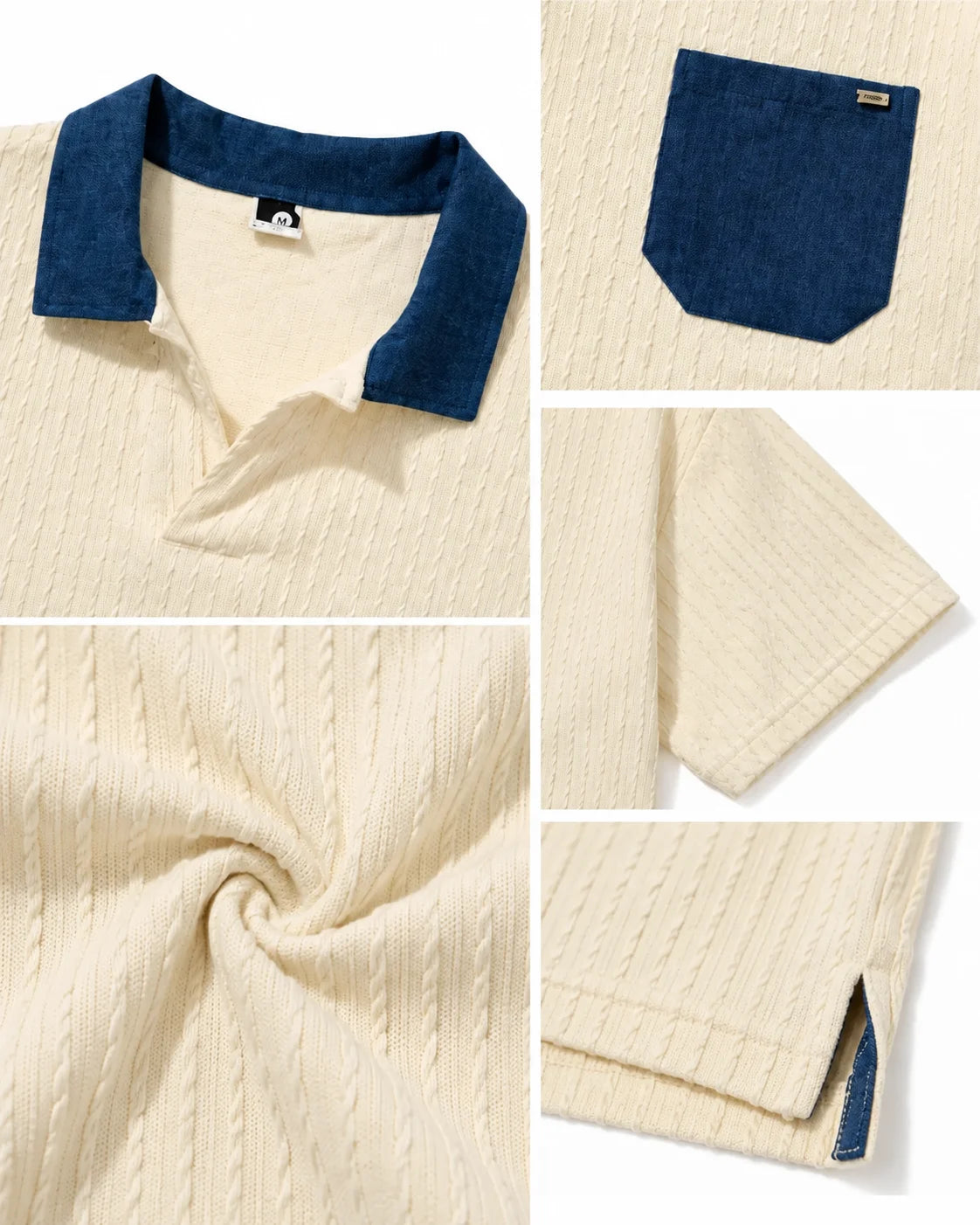 Men’s Polo Shirt – Regular Fit – Textured – Off White & Blue