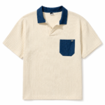 Men's Textured Polo Shirt Off White Blue