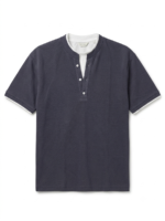 Men's Henley T-Shirt – Textured – Cotton Blend – Navy Blue