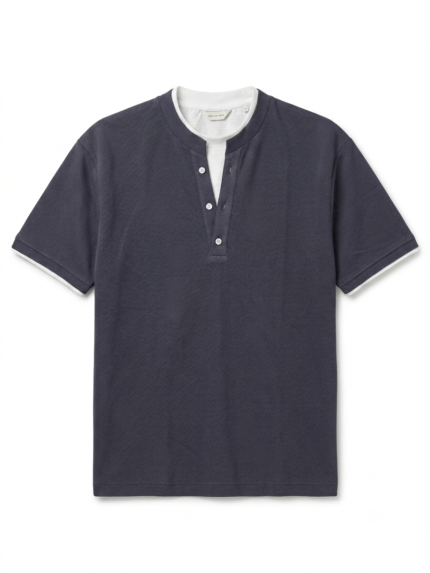 Men's Henley T-Shirt – Textured – Cotton Blend – Navy Blue