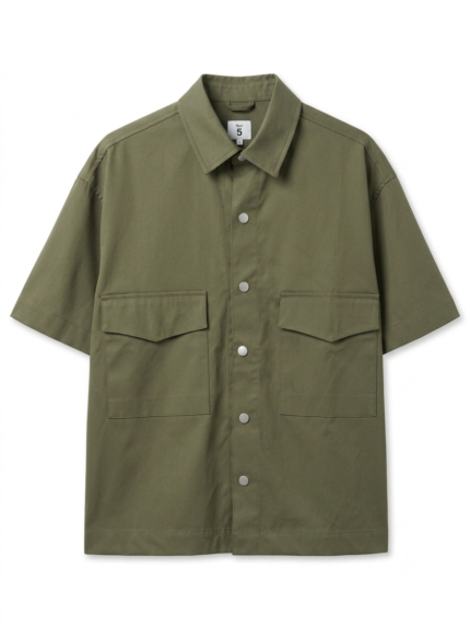 Men's Overshirt – Utility Style – Cotton Blend – Olive Green