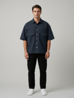 Men's Overshirt – Regular Fit Utility Style – Cotton Blend – Navy Blue - Image 2
