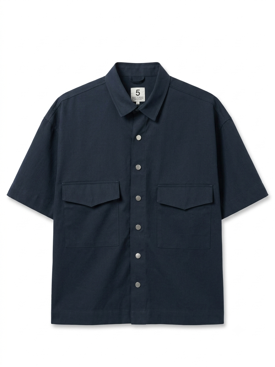 P5 Men's Overshirt – Regular Fit Utility Style – Cotton Blend – Navy Blue