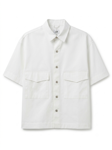 Short Sleeve Utility Shirt – Oversized – Cotton – White