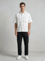 Short Sleeve Utility Shirt – Oversized – Cotton – White - Image 2