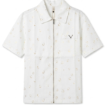 Men's Zip-Through Casual Shirt – All-Over Gold Print – Premium Cotton – White