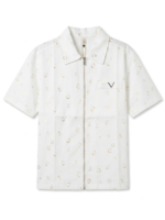 Men's Zip-Through Casual Shirt – All-Over Gold Print – Premium Cotton – White