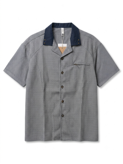 Men's short sleeve gingham shirt featuring a contrast collar, relaxed fit, and lightweight breathable fabric. A versatile everyday essential for casual and smart-casual wear.