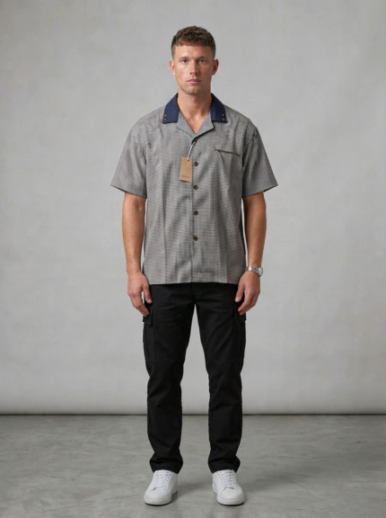 Men's short sleeve gingham shirt featuring a contrast collar, relaxed fit, and lightweight breathable fabric. A versatile everyday essential for casual and smart-casual wear.
